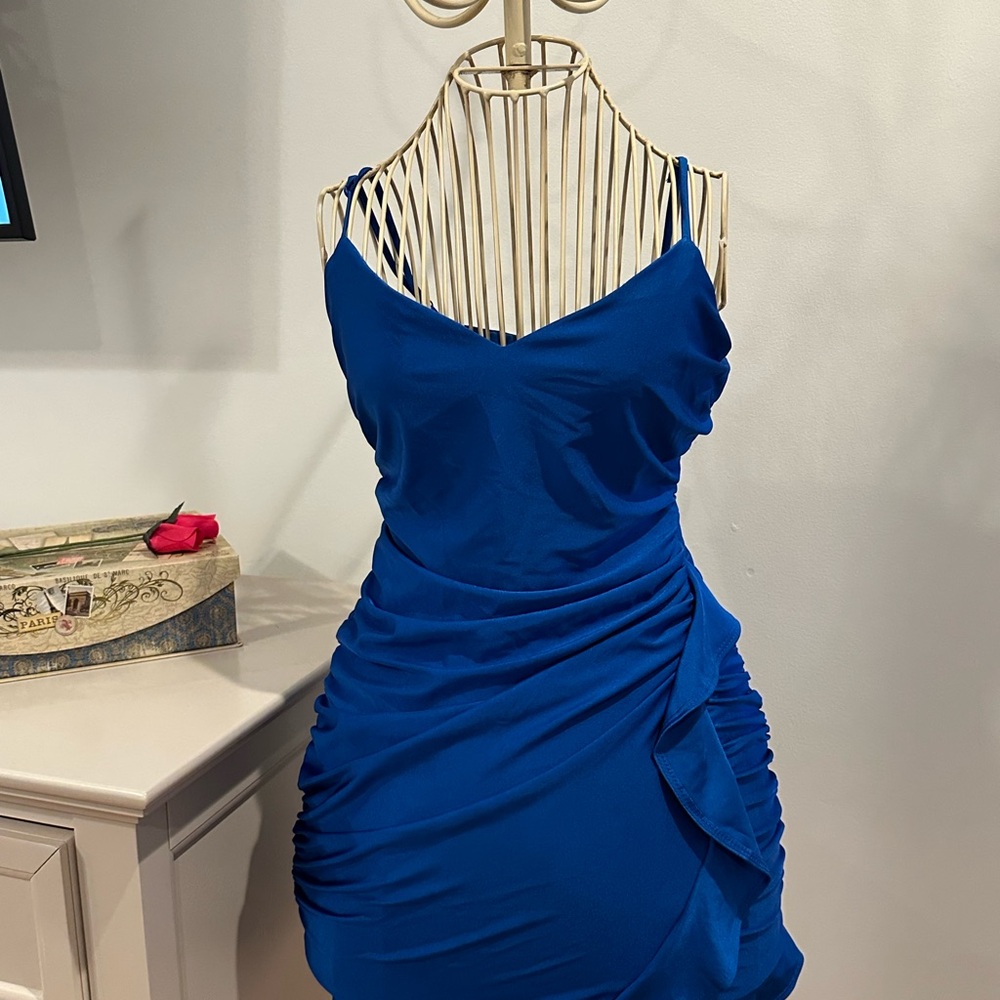 B DarlinBlue Ruched Asymmetrical Cocktail Dress